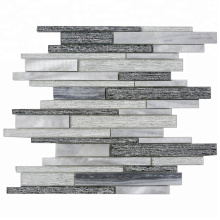 Strip Silver and Grey Glass Mixed Metal Mosaic Tile Glass for Kitchen Backsplash